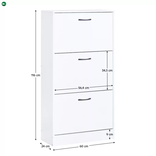 Cipőtároló, 3 soros, fehér, BOTORIA