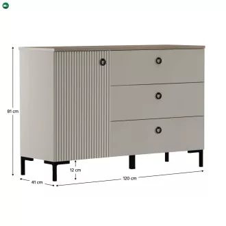 Komód, szürkésbarna Taupe/silverjack tölgy, DOMCA 1D3S