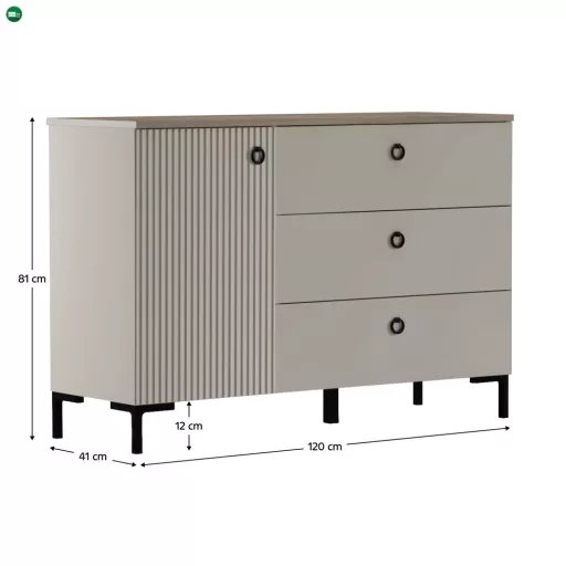 Komód, szürkésbarna Taupe/silverjack tölgy, DOMCA 1D3S