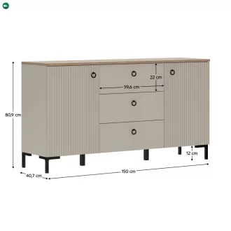 Komód, szürkésbarna Taupe/silverjack tölgy, DOMCA 2D3S
