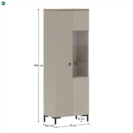 Vitrin, szürkésbarna Taupe/silverjack tölgy, DOMCA 1D1W