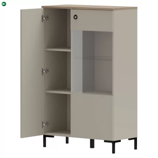 Alacsony vitrin, szürkésbarna Taupe/silverjack tölgy, DOMCA 1D1W/140