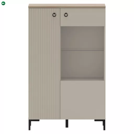 Alacsony vitrin, szürkésbarna Taupe/silverjack tölgy, DOMCA 1D1W/140