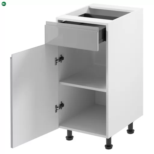 Alsószekrény, fehér/szürke extra magasfényű HG, AURORA D40S1