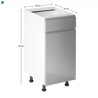   Alsószekrény, fehér/szürke extra magasfényű HG, AURORA D40S1