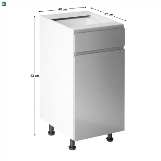 Alsószekrény, fehér/szürke extra magasfényű HG, AURORA D40S1