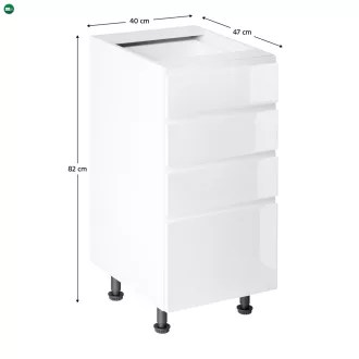   Alsószekrény, fehér/fehér extra magasfényű HG, AURORA D40S4