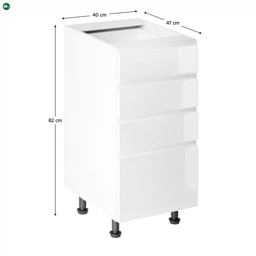Alsószekrény, fehér/fehér extra magasfényű HG, AURORA D40S4