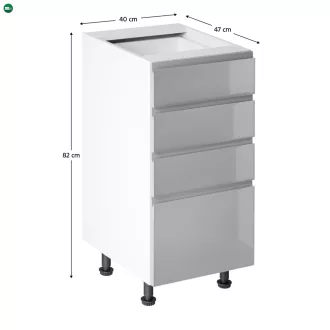   Alsószekrény, fehér/szürke extra magasfényű HG, AURORA D40S4