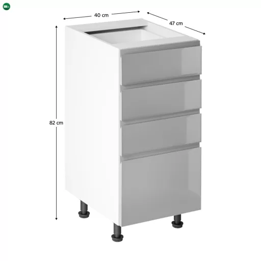 Alsószekrény, fehér/szürke extra magasfényű HG, AURORA D40S4