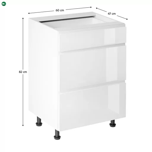 Alsószekrény, fehér/fehér extra magasfényű HG, AURORA D60S3