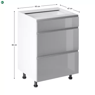   Alsószekrény, fehér/szürke extra magasfényű HG, AURORA D60S3