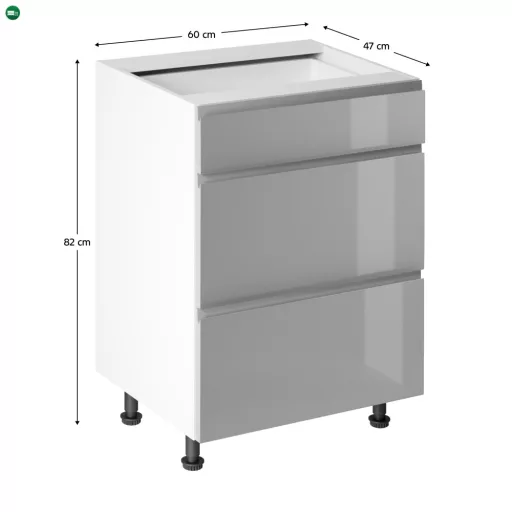 Alsószekrény, fehér/szürke extra magasfényű HG, AURORA D60S3