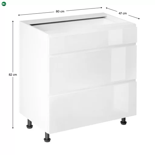 Alsószekrény, fehér/fehér extra magasfényű HG, AURORA D80S3