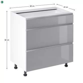   Alsószekrény, fehér/szürke extra magasfényű HG, AURORA D80S3