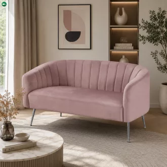   Design kétszemélyes kanapé, rózsaszín Velvet szövet/króm-ezüst, BAGY