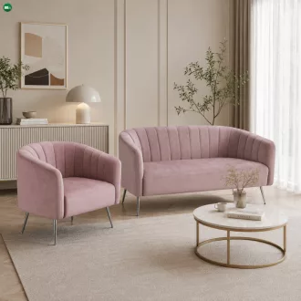   Design kétszemélyes kanapé, rózsaszín Velvet szövet/króm-ezüst, BAGY