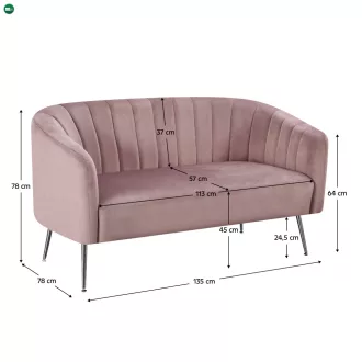   Design kétszemélyes kanapé, rózsaszín Velvet szövet/króm-ezüst, BAGY