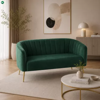   Design kétszemélyes kanapé, sötétzöld Velvet szövet/gold króm-arany, BAGY