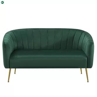   Design kétszemélyes kanapé, sötétzöld Velvet szövet/gold króm-arany, BAGY