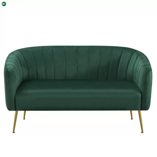 Design kétszemélyes kanapé, sötétzöld Velvet szövet/gold króm-arany, BAGY