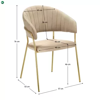   Design étkezőszék, bézs Velvet szövet/gold króm arany, DASMIN NEW TYP 1