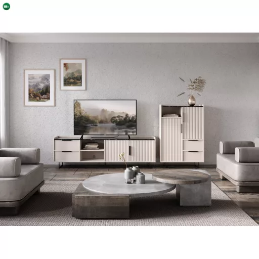 TV-asztal, kasmír/sötét márvány, FRESIO RTV2D2S