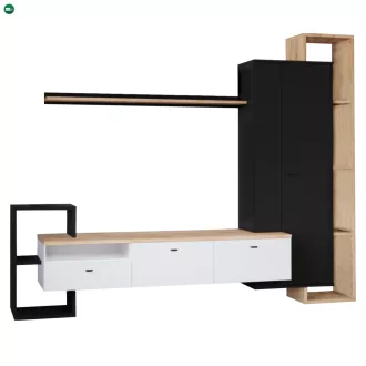 Nappali fal, fekete/fehér/arany craft tölgy, DENISO
