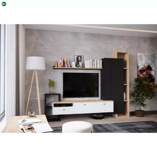 Nappali fal, fekete/fehér/arany craft tölgy, DENISO