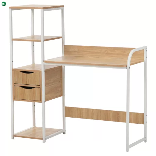Univerzális PC asztal, tölgy/fehér, ELGIO