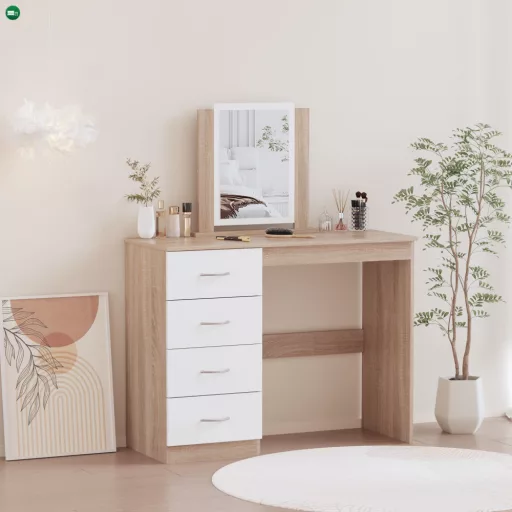 Fésülködőasztal, sonoma tölgy/fehér, KLEVIS