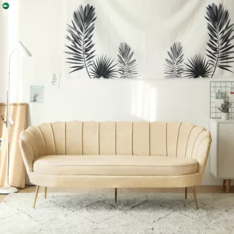   Luxus kanapé, 3 személyes, bézs Velvet szövet/arany, Art-deco, NOBLEO TYP 2