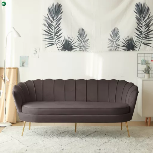 Luxus kanapé, 3 személyes, szürkésbarna Velvet szövet/arany, Art-deco, NOBLEO TYP 2