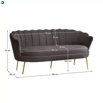   Luxus kanapé, 3 személyes, szürkésbarna Velvet szövet/arany, Art-deco, NOBLEO TYP 2