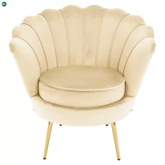   Art-deco stílusú fotel, bézs Velvet szövet/gold arany króm, NOBLEO