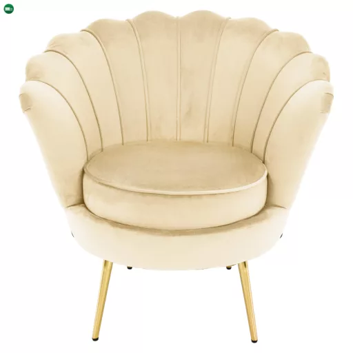 Art-deco stílusú fotel, bézs Velvet szövet/gold arany króm, NOBLEO