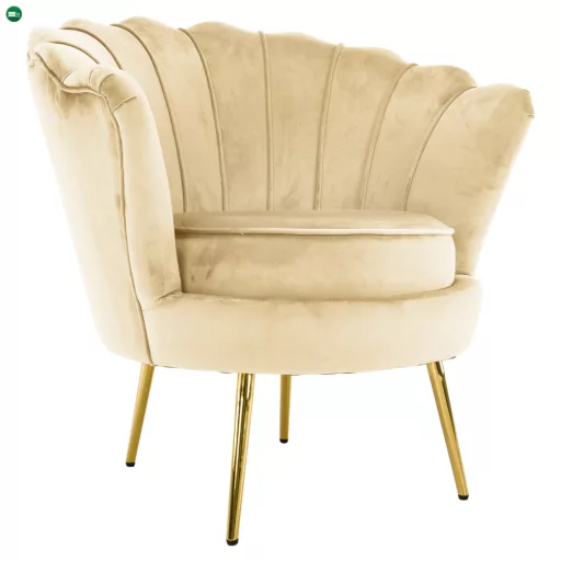 Art-deco stílusú fotel, bézs Velvet szövet/gold arany króm, NOBLEO