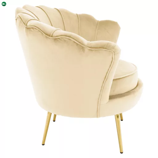 Art-deco stílusú fotel, bézs Velvet szövet/gold arany króm, NOBLEO