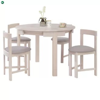   Étkezőgarnitúra 1+4, tömörfa, fehér faminta/szürkésbézs, DOMIO