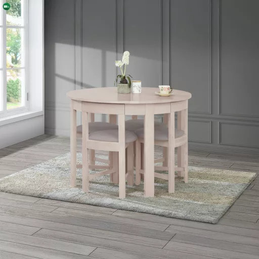 Étkezőgarnitúra 1+4, tömörfa, fehér faminta/szürkésbézs, DOMIO