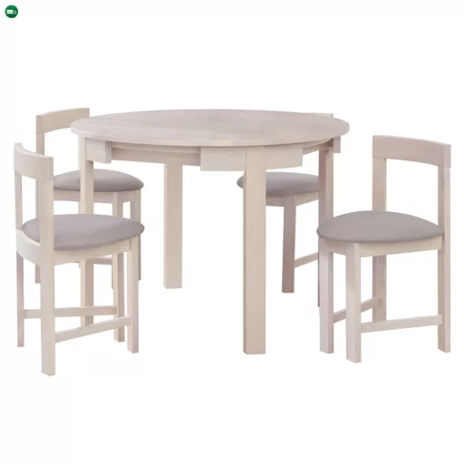 Étkezőgarnitúra 1+4, tömörfa, fehér faminta/szürkésbézs, DOMIO