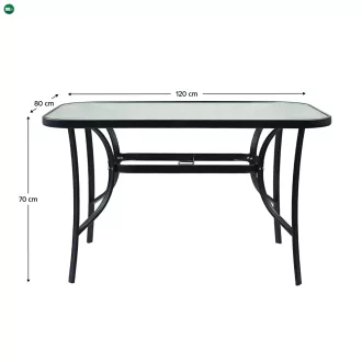 Étkezőasztal, fekete acél/edzett üveg, DEMAT NEW