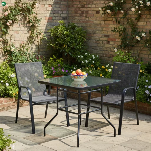 Étkezőasztal, fekete acél/edzett üveg, DEMAT NEW TYP 2