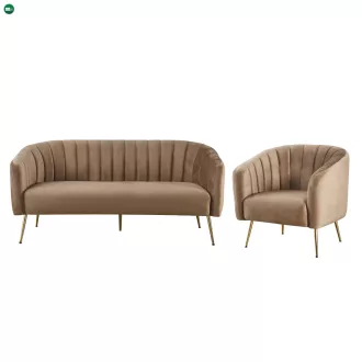   Design 3-as ülés kanapé, barna bársony szövet/arany króm-arany, BAGY