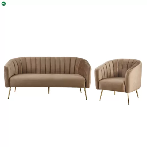 Design 3-as ülés kanapé, barna bársony szövet/arany króm-arany, BAGY