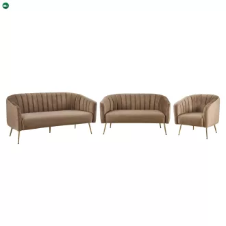   Design 3-as ülés kanapé, barna bársony szövet/arany króm-arany, BAGY