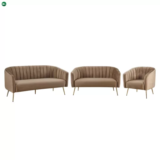 Design 3-as ülés kanapé, barna bársony szövet/arany króm-arany, BAGY