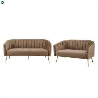   Design 3-as ülés kanapé, barna bársony szövet/arany króm-arany, BAGY