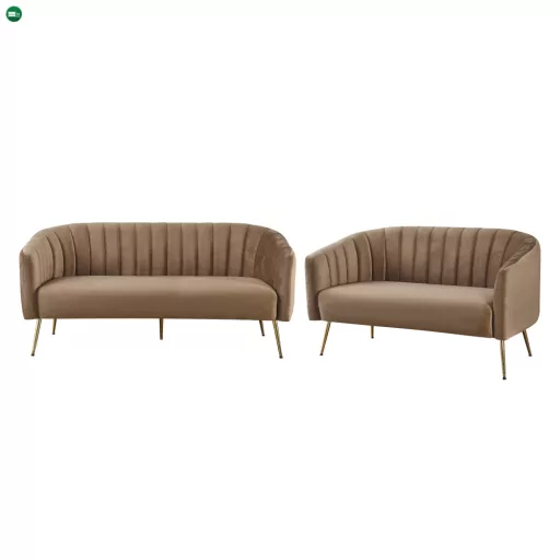 Design 3-as ülés kanapé, barna bársony szövet/arany króm-arany, BAGY