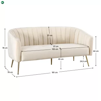   Design 3-as ülés kanapé, bézs Velvet szövet/gold króm-arany, BAGY